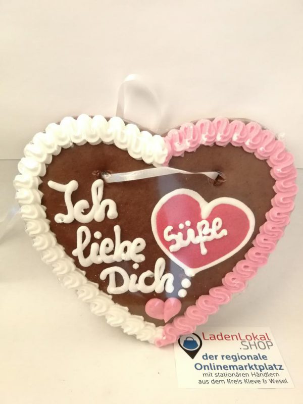 Lebkuchenherz 15x17cm Liebessprüche Herz im Herz 100g “Ich liebe Dich